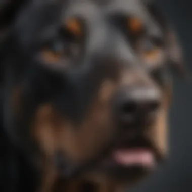 Detailed View of Black Doberman's Distinctive Features Close-up of a Black Doberman's face showcasing its features