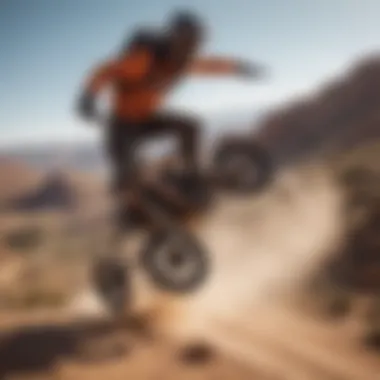 A rider performing a trick on a land board on a scenic hilltop.