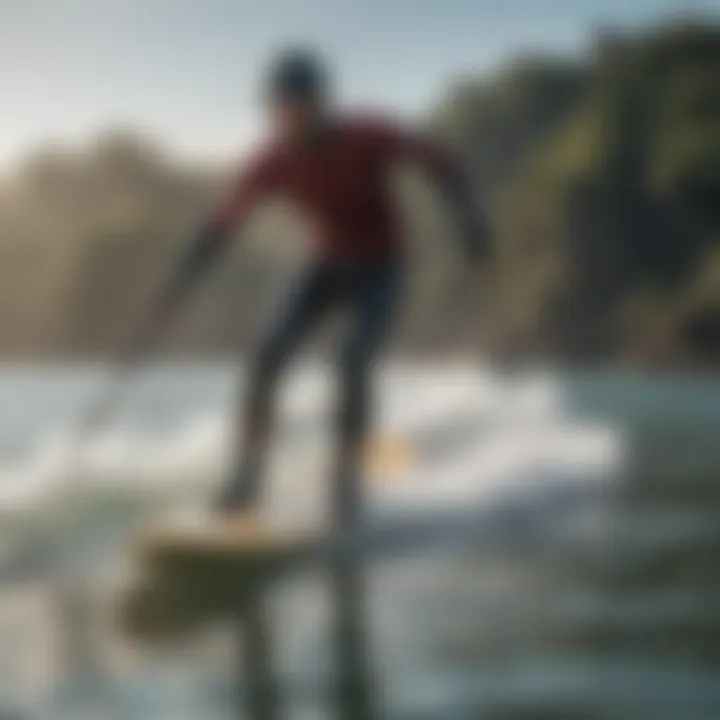 Dynamic action shot of a skurfer rider gliding over water