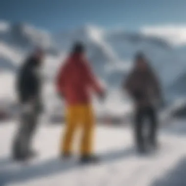 Group of snowboarders enjoying a community event on the slopes