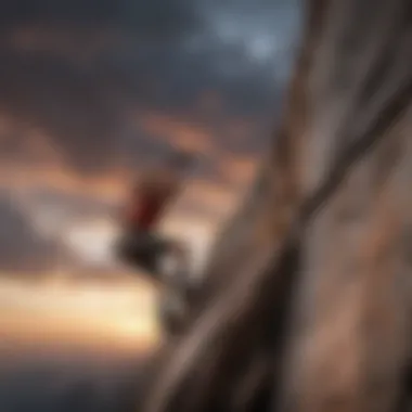 Rock Climber Against a Dramatic Sky A rock climber scaling a steep cliff with a dramatic sky