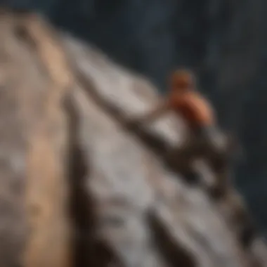 Climber navigating a rock face, showcasing gear that highlights bar dimensions.