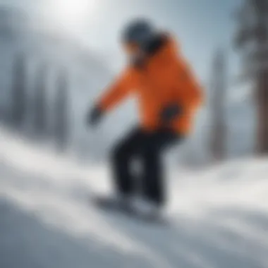 Union STR Bindings in Action on the Slopes Snowboarder demonstrating the use of Union STR bindings in an extreme environment