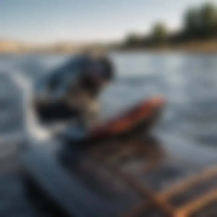 Close-up of wakeboard equipment emphasizing design and functionality