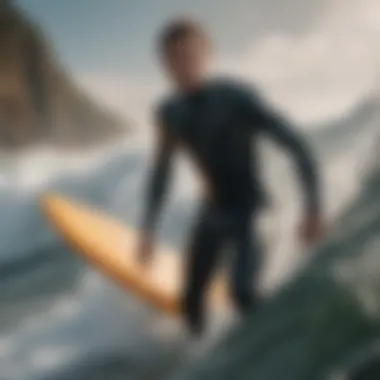 Surfer navigating through challenging waves wearing a wet suit