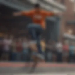 A skater performing a trick in a vibrant competition setting