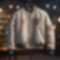 A stylish varsity jacket displayed on a mannequin showcasing its design