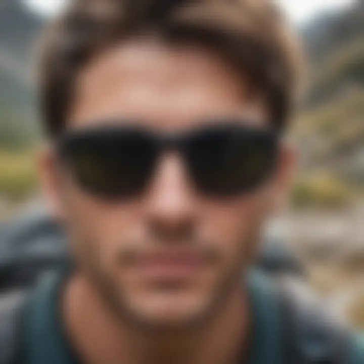 An adventurer wearing sunglasses during a mountain hike