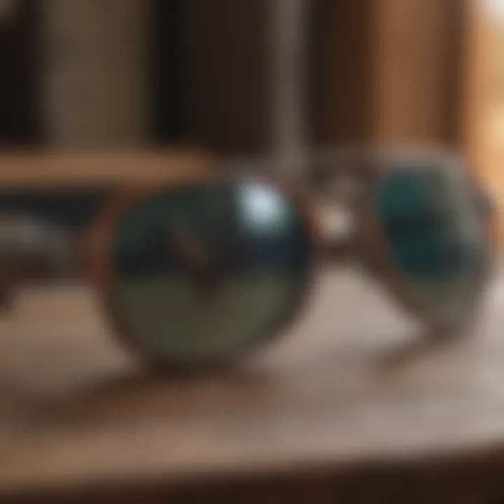 A collection of stylish sunglasses displayed on a wooden table