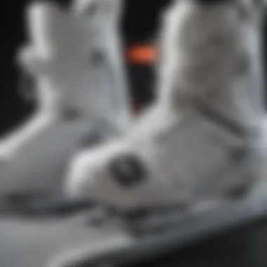 High-Performance Bindings Close-up of high-performance white snowboard bindings