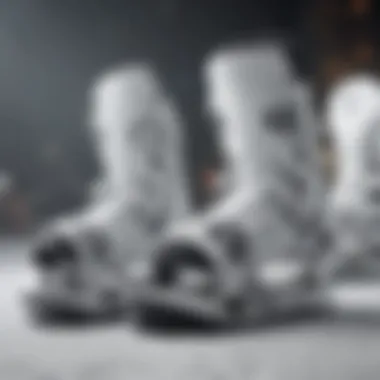 Variety of Models Different models of white snowboard bindings displayed