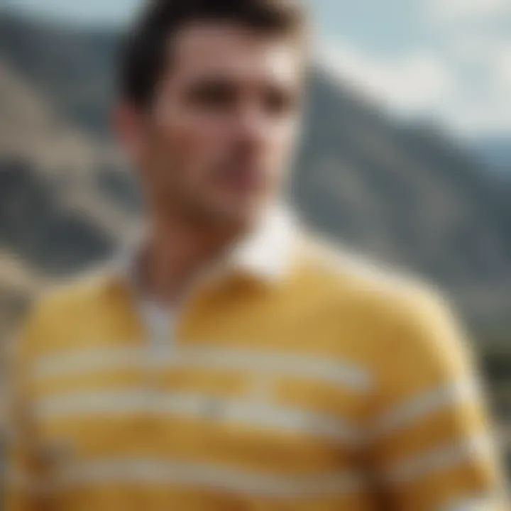 Yellow and white striped shirt worn during extreme sports activities